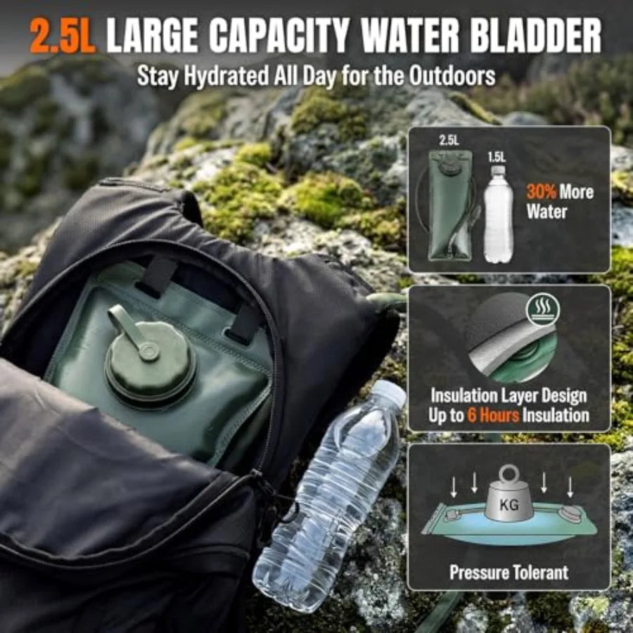 Hydration Hiking Backpack With Water Bladder And Detachable Phone Pouch