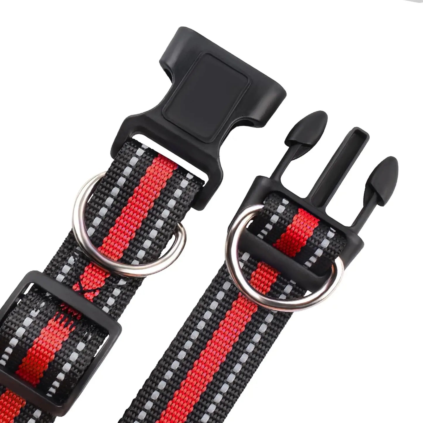 Highly Reflective Adjustable Dog Collar With Dual Metal D Rings