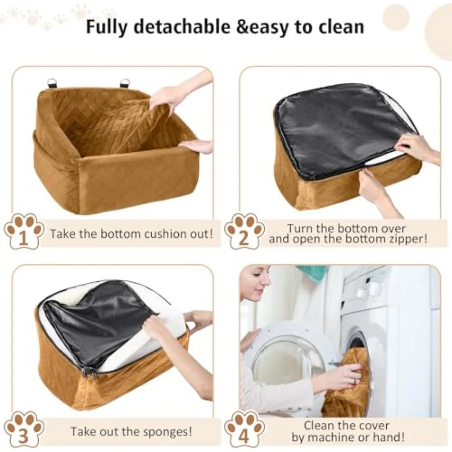 Dog Car Seat for Small Medium Dogs, Detachable Washable Dog Booster Seat Under 30lbs, Pet Car Seat Travel Bed with Storage Pock
