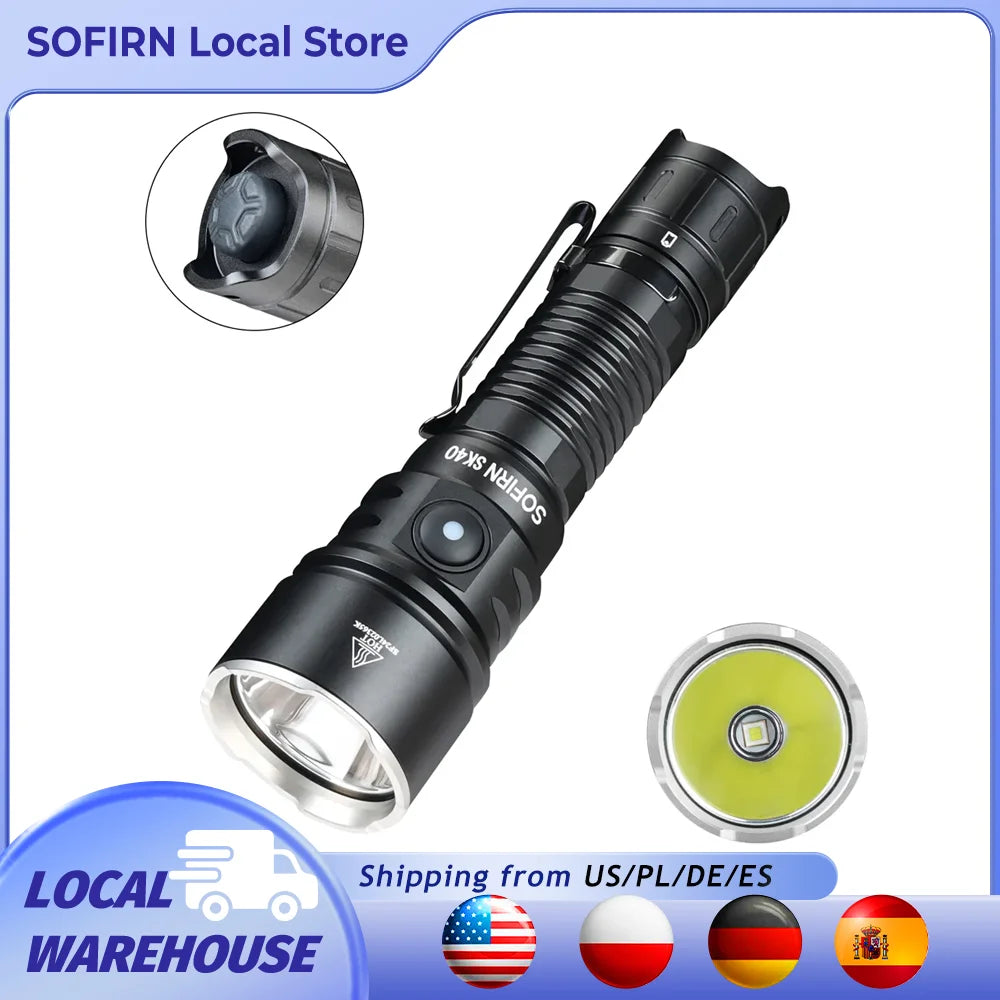 Sofirn SK40 SFT70 LED Flashlight 3200LM 580m Long-Range Spotlight Rechargeable
