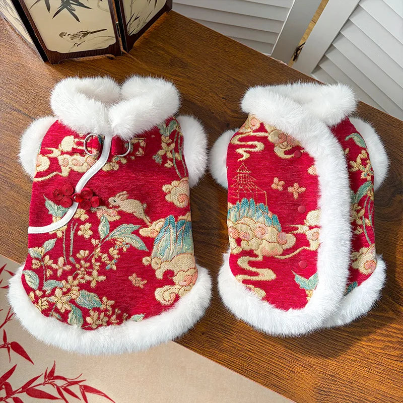 Autumn Winter Thick Velvet Tang Style Chinese Pet Vest