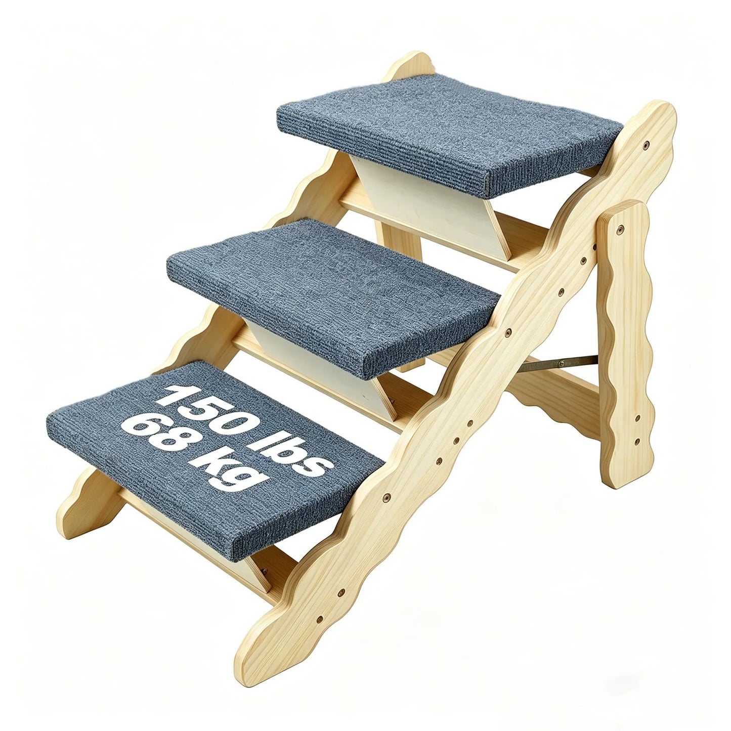 DishyKooker 2in1 Wooden Pet Stairs Folding Ramp For Dogs Cats