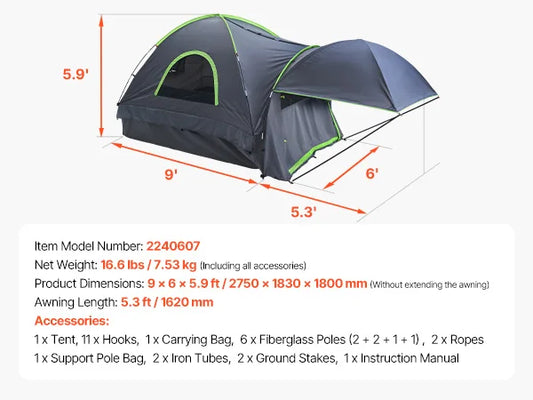 SucceBuy Pickup Truck Tent for Camping Waterproof PU2000 With Awning