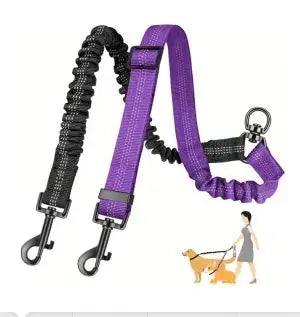 Double Dog Leash Attachment Shock Absorbing Bungee