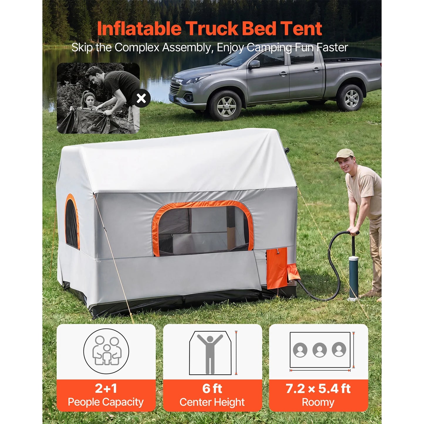 SucceBuy Inflatable Truck Bed Tent Three Season Ventilated Mesh Windows Hiking