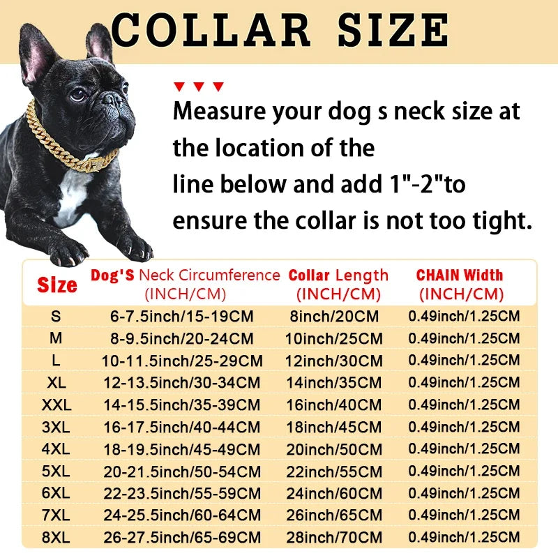 Diamond Cuban Collar For Dogs And Cats Stainless Steel Buckle