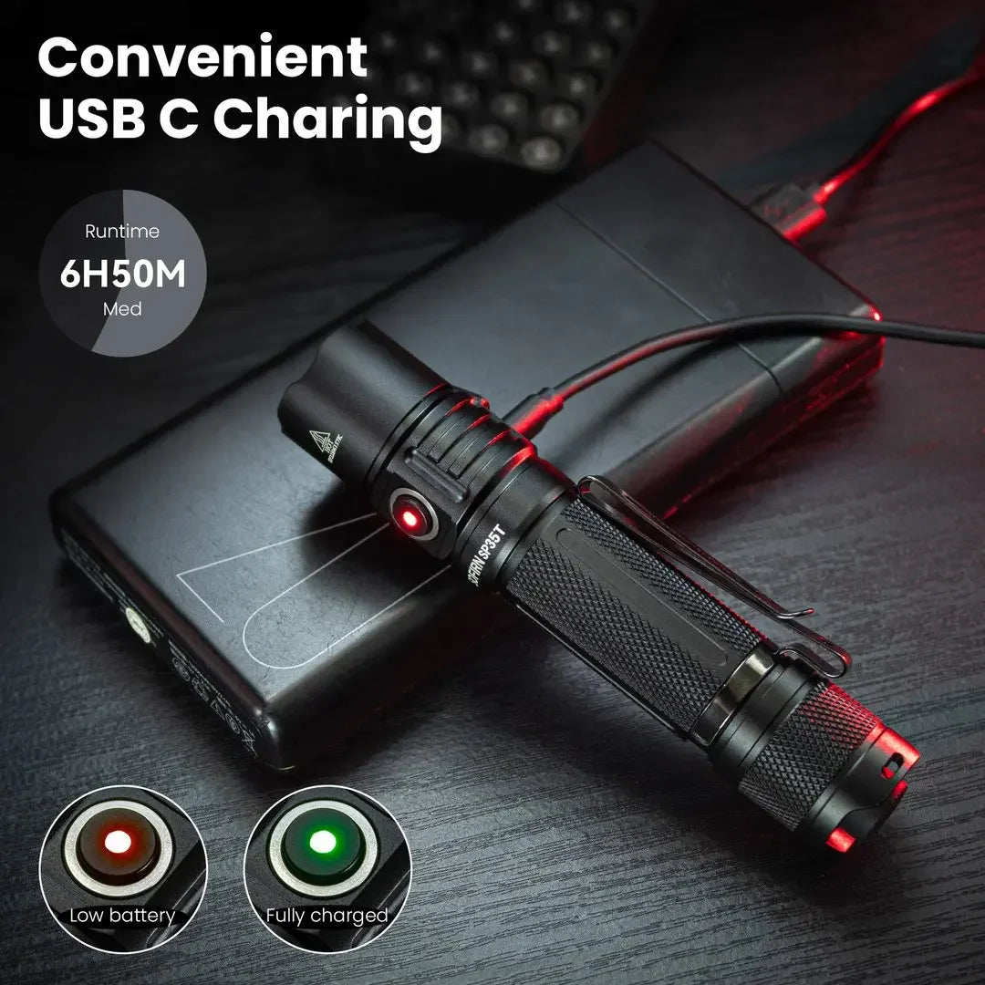 Sofirn SP35T 3800lm Tactical 21700 LED Flashlight USB C Rechargeable