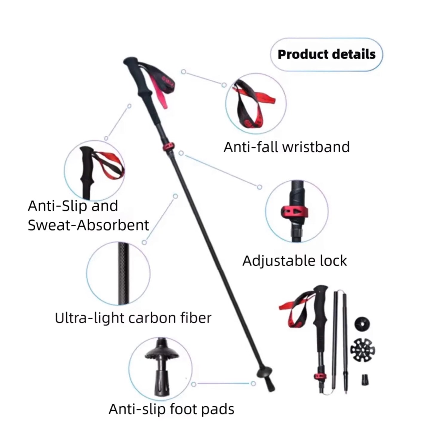 Super Light Telescopic Trekking Poles Portable Nordic Walking Sticks for Outdoor Camping Hiking Easy to Fold Alpenstock