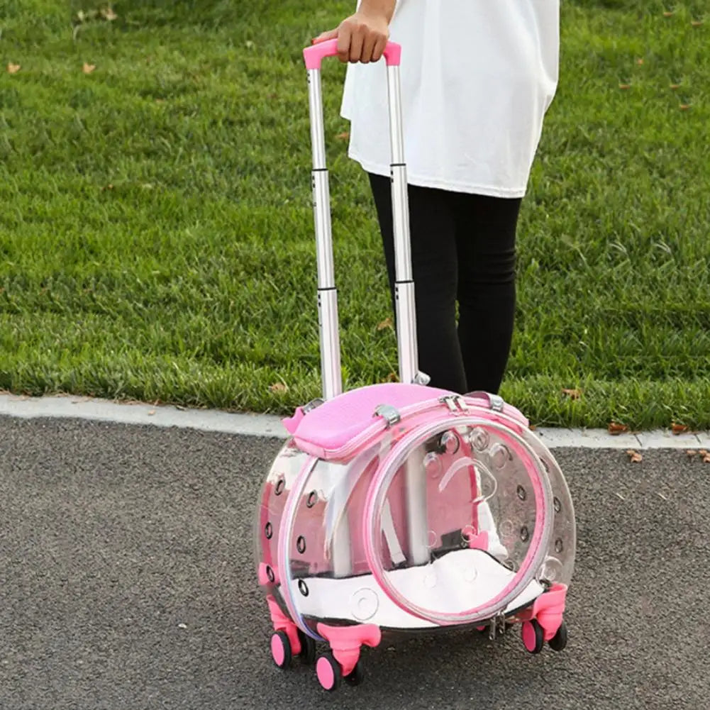 Pet Trolley Backpack With Clear Ventilation Holes And Silent Wheels