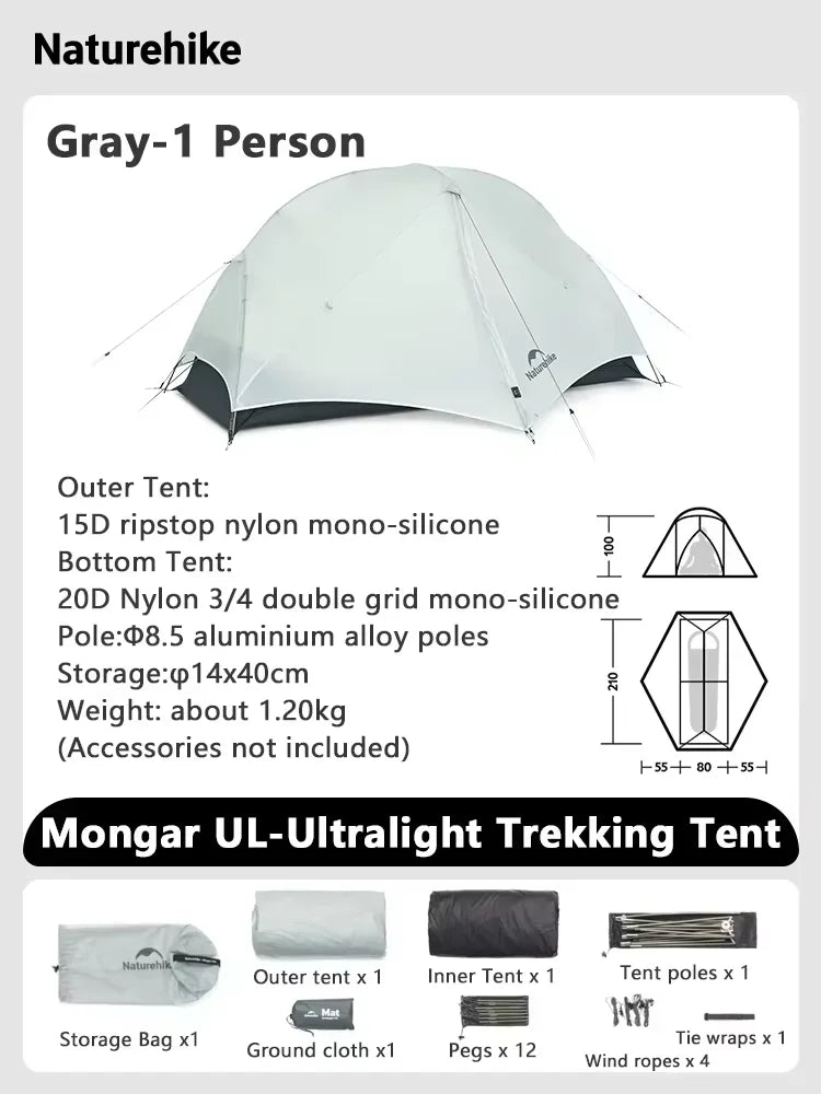 Naturehike Mongar Ultralight Backpacking Tent 15D Nylon Waterproof