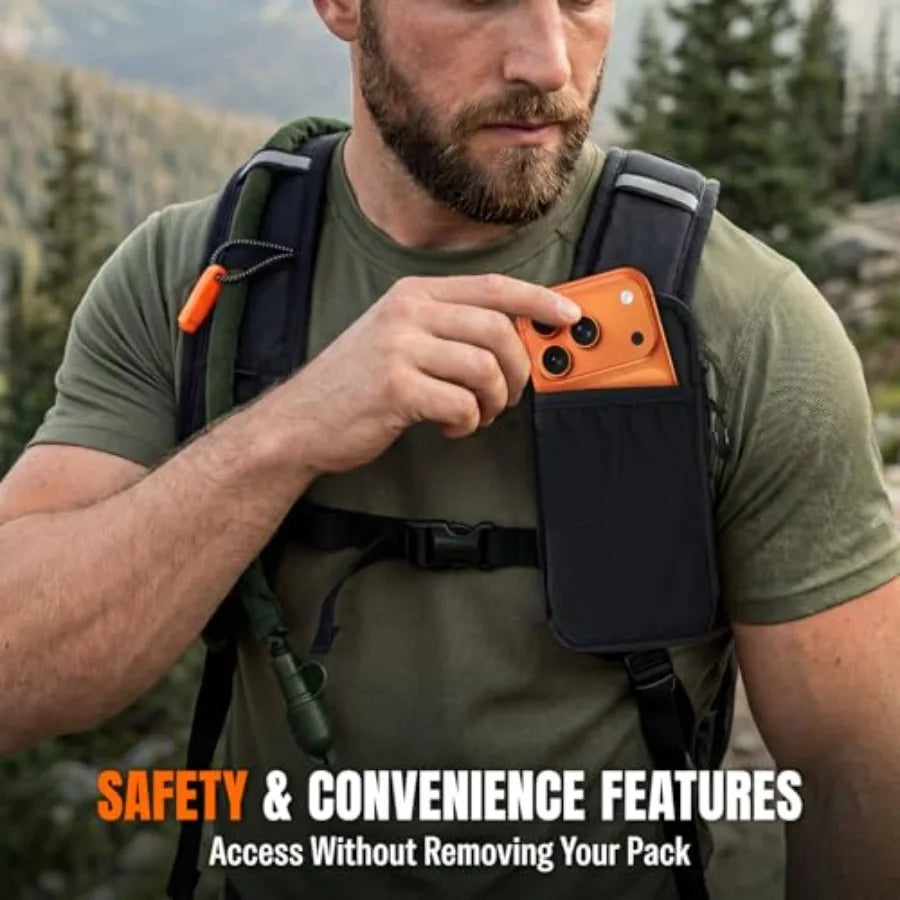 Hydration Hiking Backpack With Water Bladder And Detachable Phone Pouch