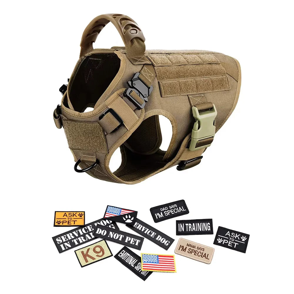 Military Tactical Malinois Harness Vest Set With Leash Patches - Paws and Pro's Outfitters