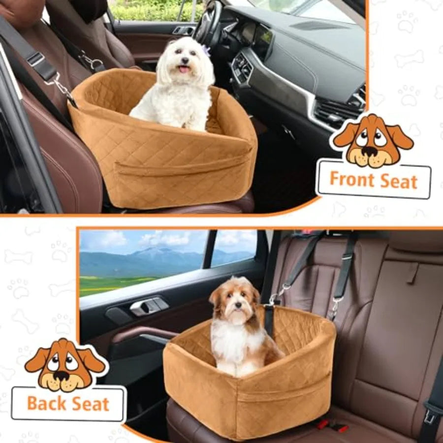Dog Car Seat for Small Medium Dogs, Detachable Washable Dog Booster Seat Under 30lbs, Pet Car Seat Travel Bed with Storage Pock