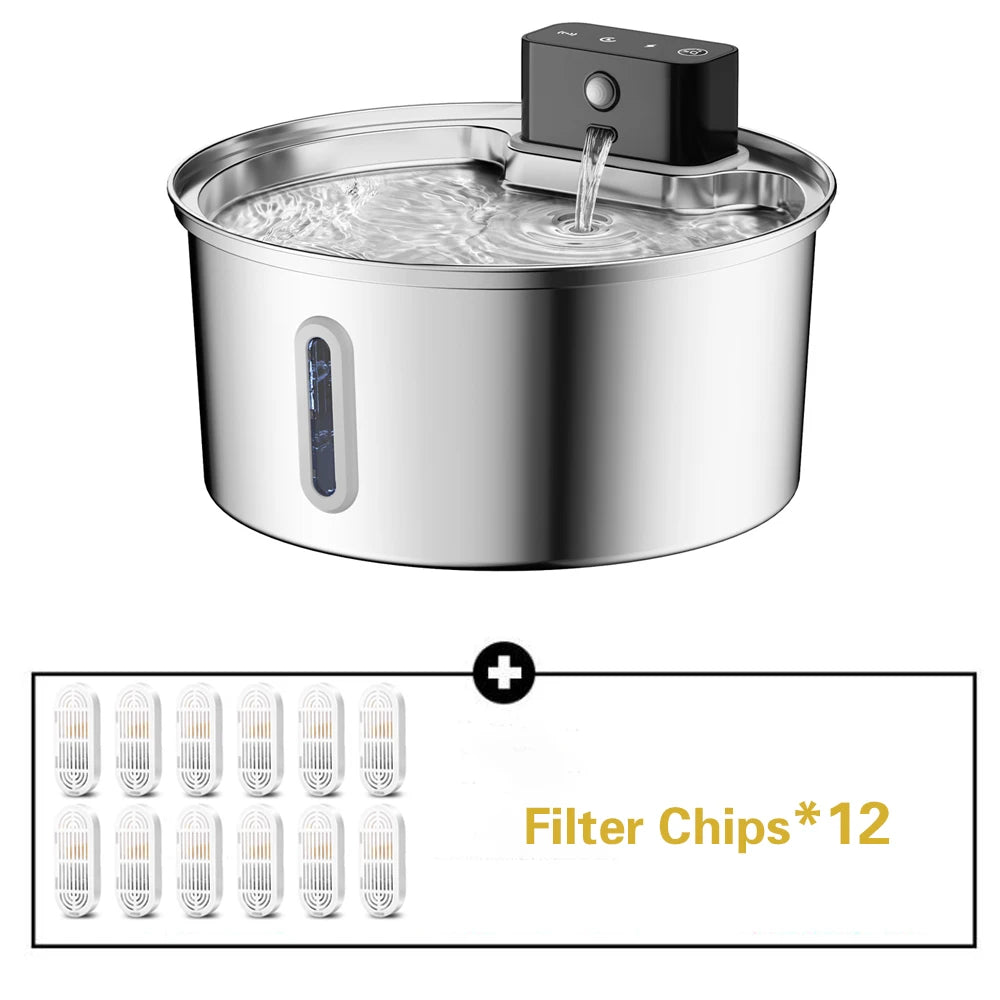 Wireless Stainless Steel Pet Water Fountain Automatic Cat Water Feeder
