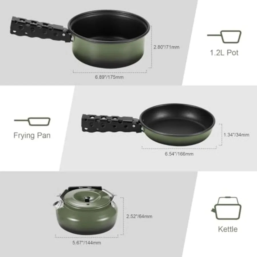 5 Piece Camping Cookware Set Nonstick Pot Pan With Kettle