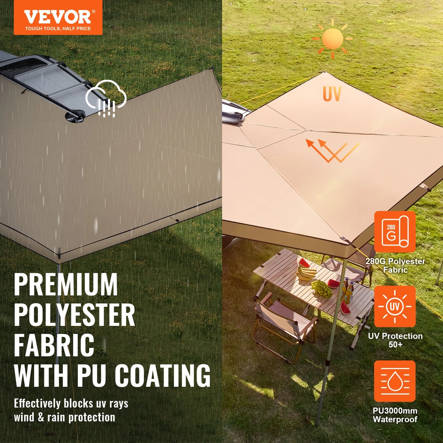 Vehicle Awning Retractable Car Side Awning With Waterproof Storage Bag
