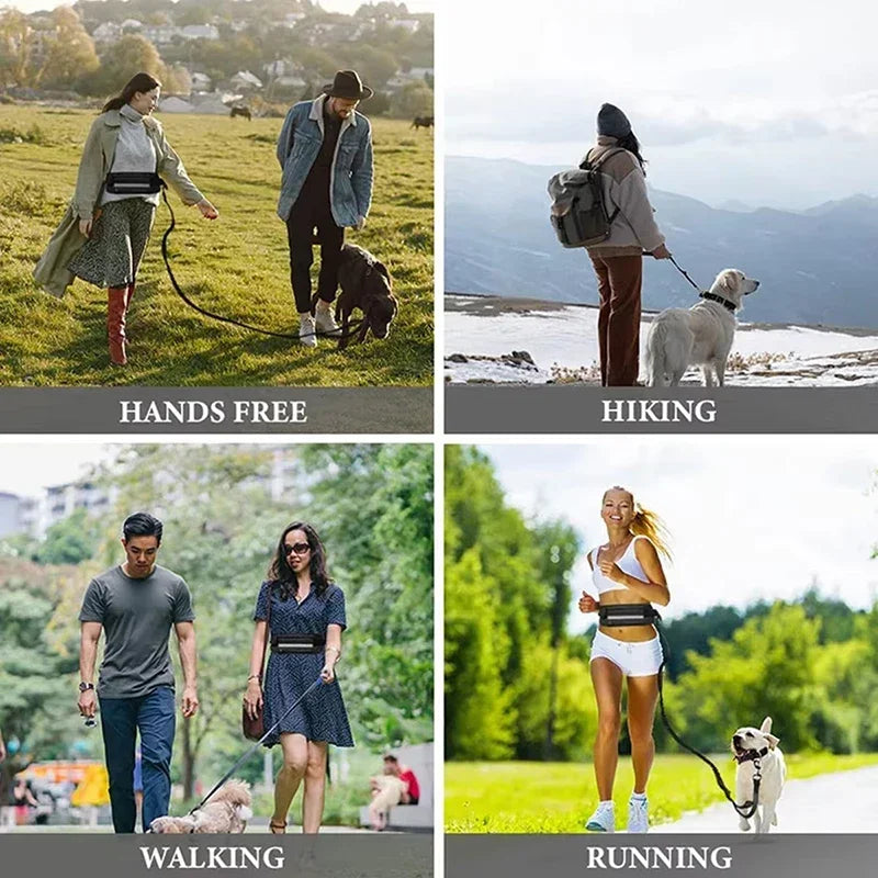 Hands Free Dog Leash With Reflective Waist Bag Retractable Belt