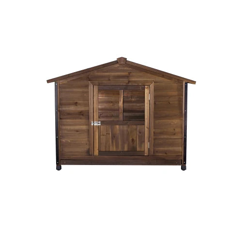 Outdoor Wooden Cabin Style Dog Kennel With Iron Frame