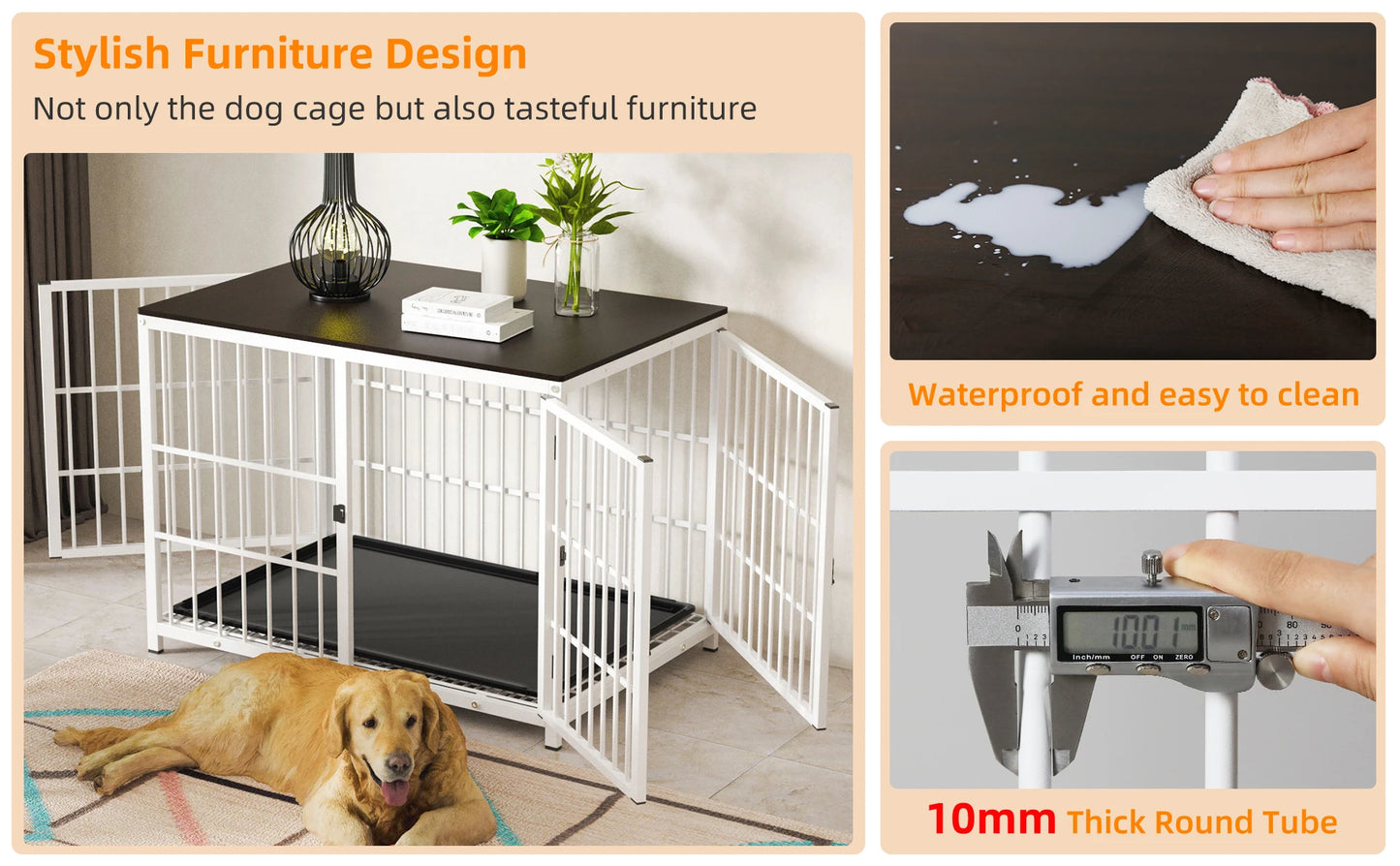 BORWART Wooden Dog Crate Indoor Elevated Kennel End Table With 3 Doors