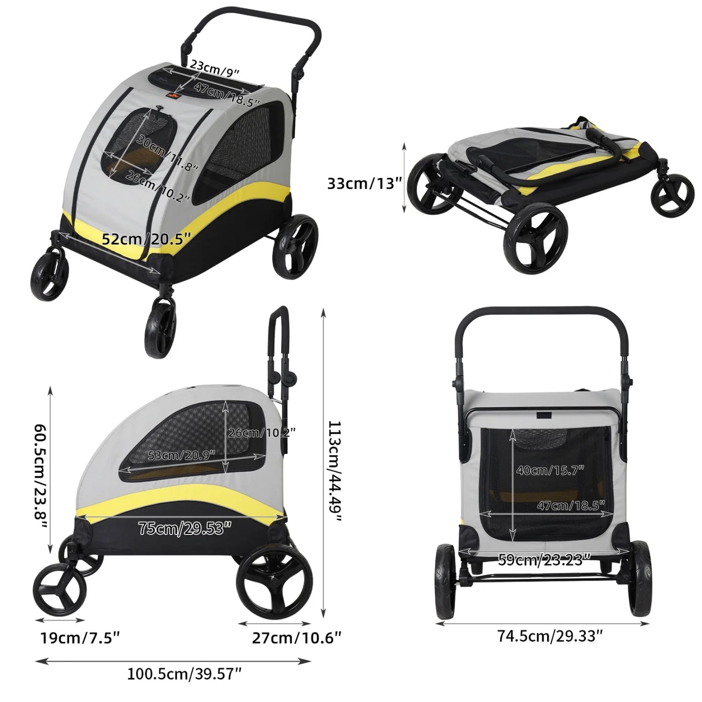 Dog Stroller For Two With Zipper Divider And Folding Wheels
