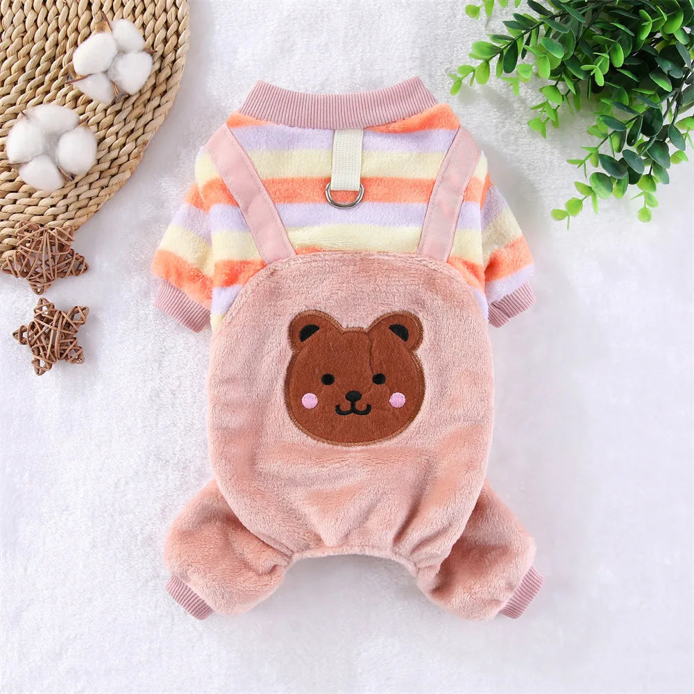 Caiban Autumn Winter Dog Fleece Jumpsuit Coat With Leash Ring