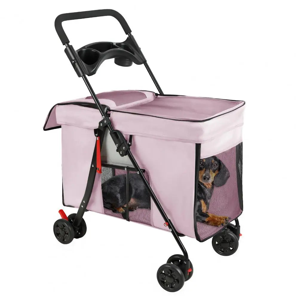 Foldable Dog Stroller With 360 Degree Wheels Five Ventilation Windows