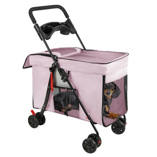Foldable Dog Stroller With 360 Degree Wheels Five Ventilation Windows