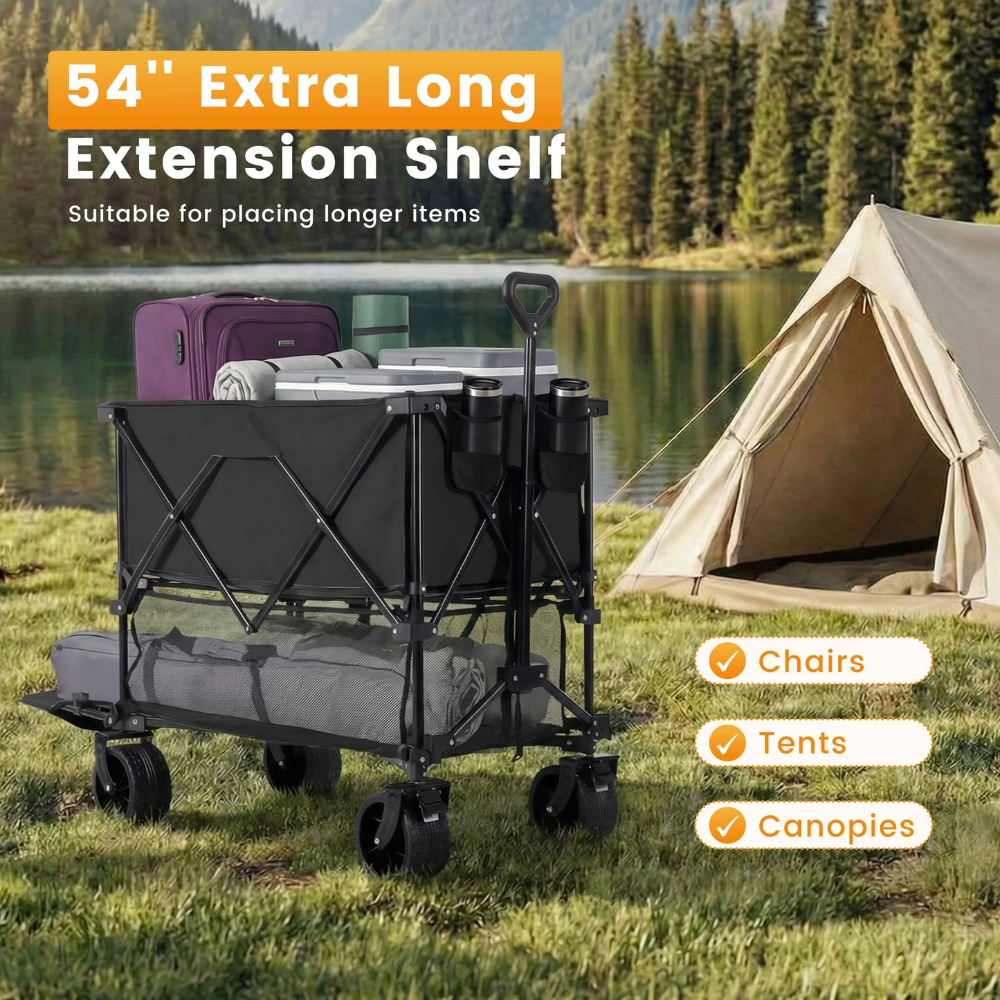 JHK Outdoor Double Decker Wagons Cart Large Capacity Collapsible