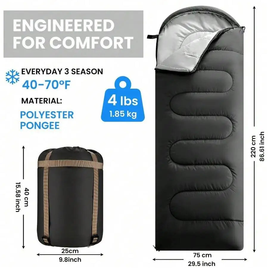 Lightweight 3-Season Sleeping Bag Polyester Pongee For Camping