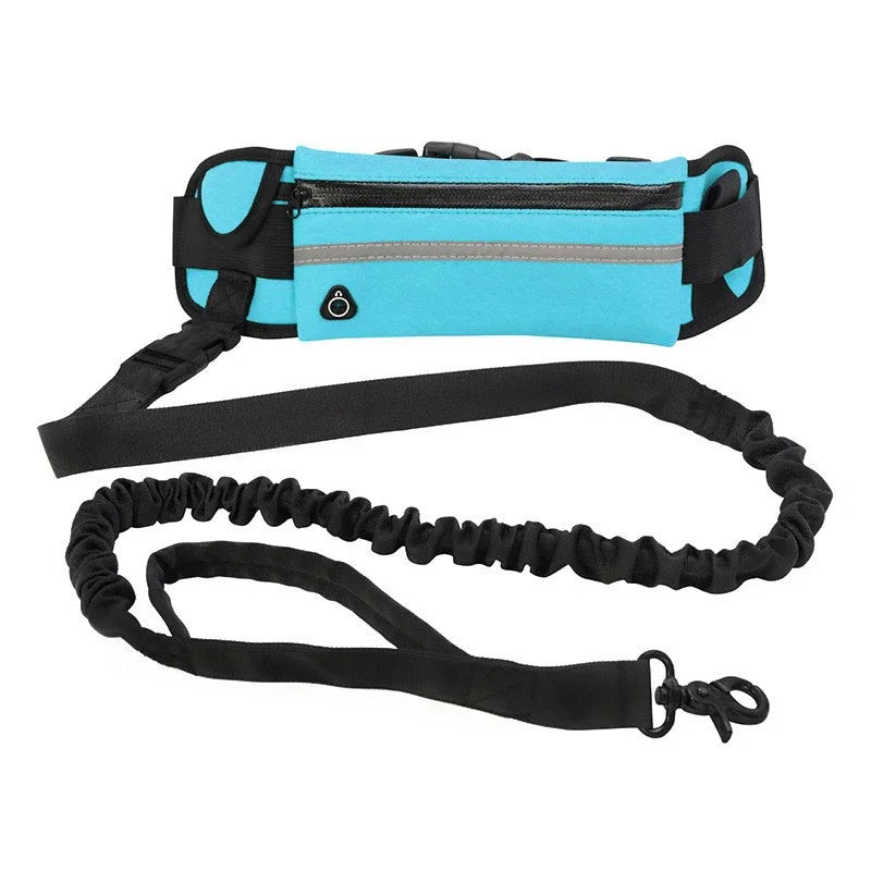 Hands Free Dog Leash With Reflective Waist Bag Retractable Belt