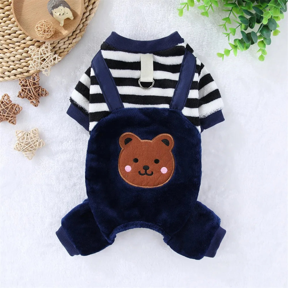 Caiban Autumn Winter Dog Fleece Jumpsuit Coat With Leash Ring