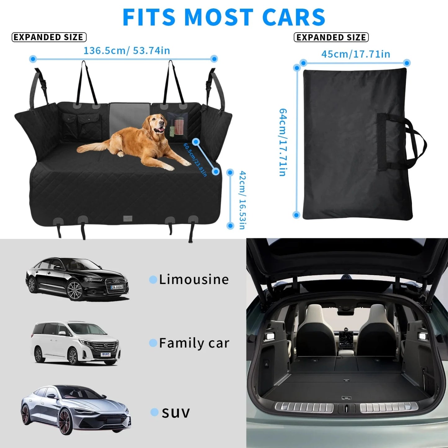 BINGOPAW Dog Car Seat Cover Back Seat Extender Pockets Waterproof