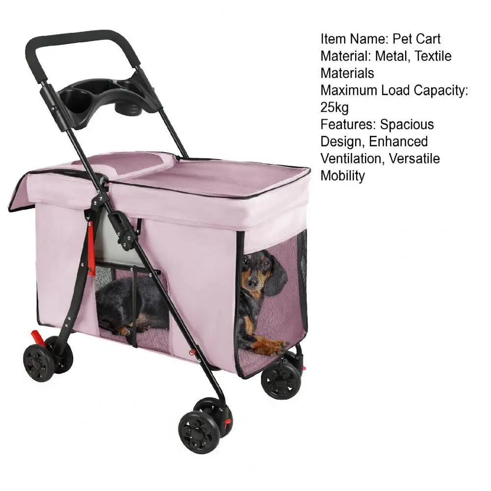 Foldable Dog Stroller With 360 Degree Wheels Five Ventilation Windows