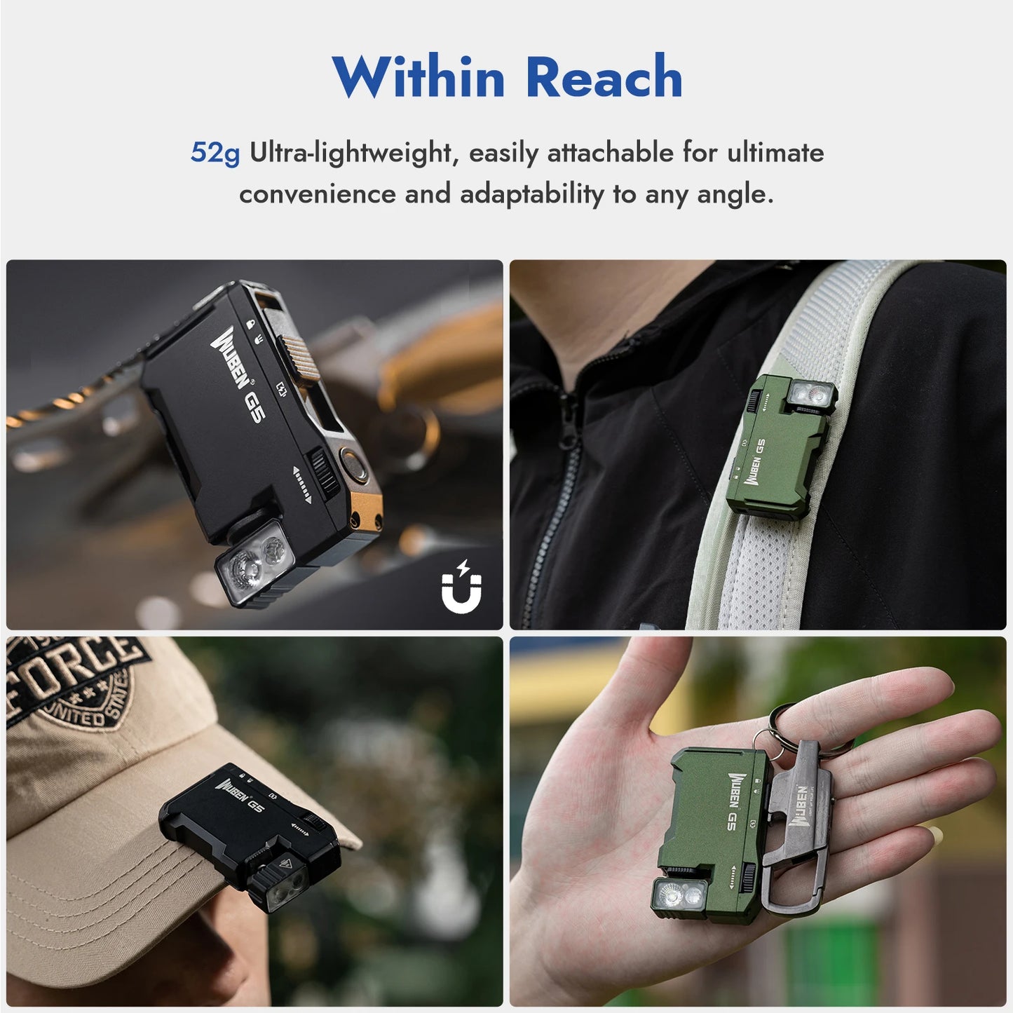 WUBEN G5 Magnetic EDC Flashlight 400 Lumen USB C Rechargeable Keychain