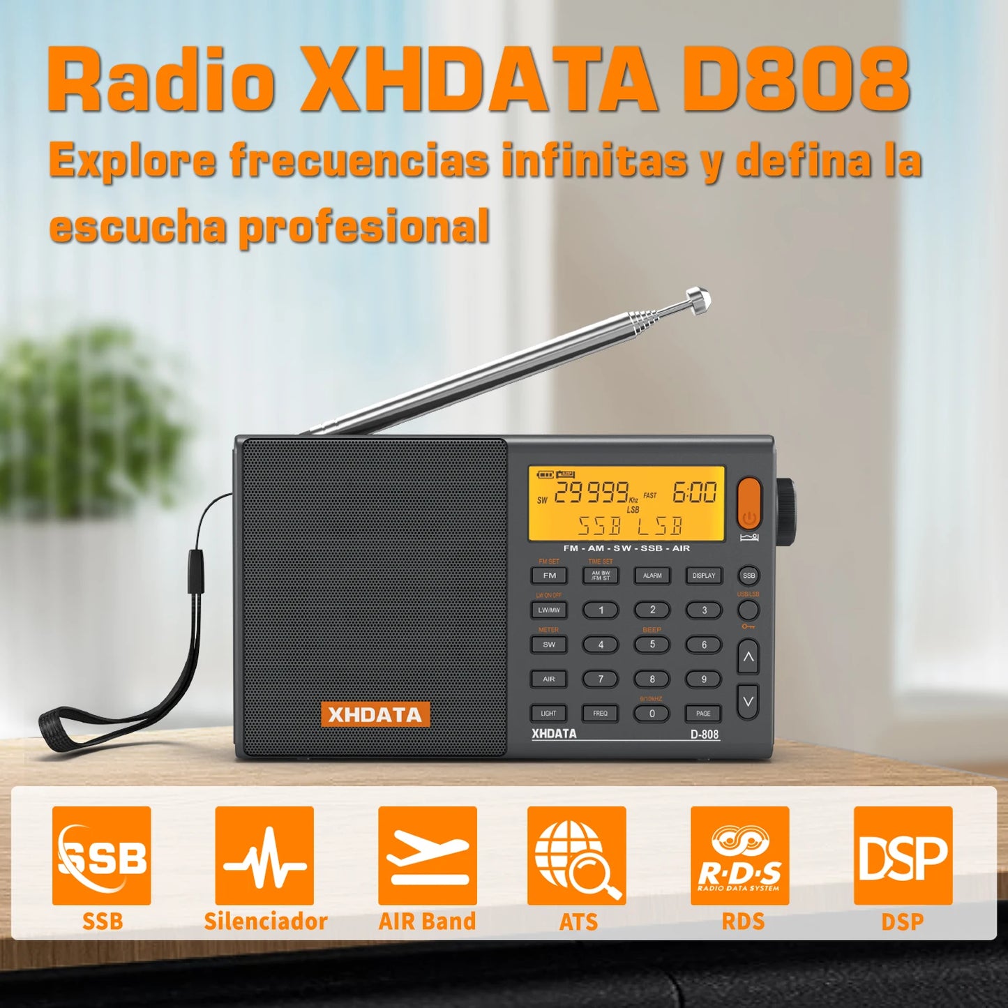 XHDATA D808 Portable Multiband Radio AM FM SW MW SSB