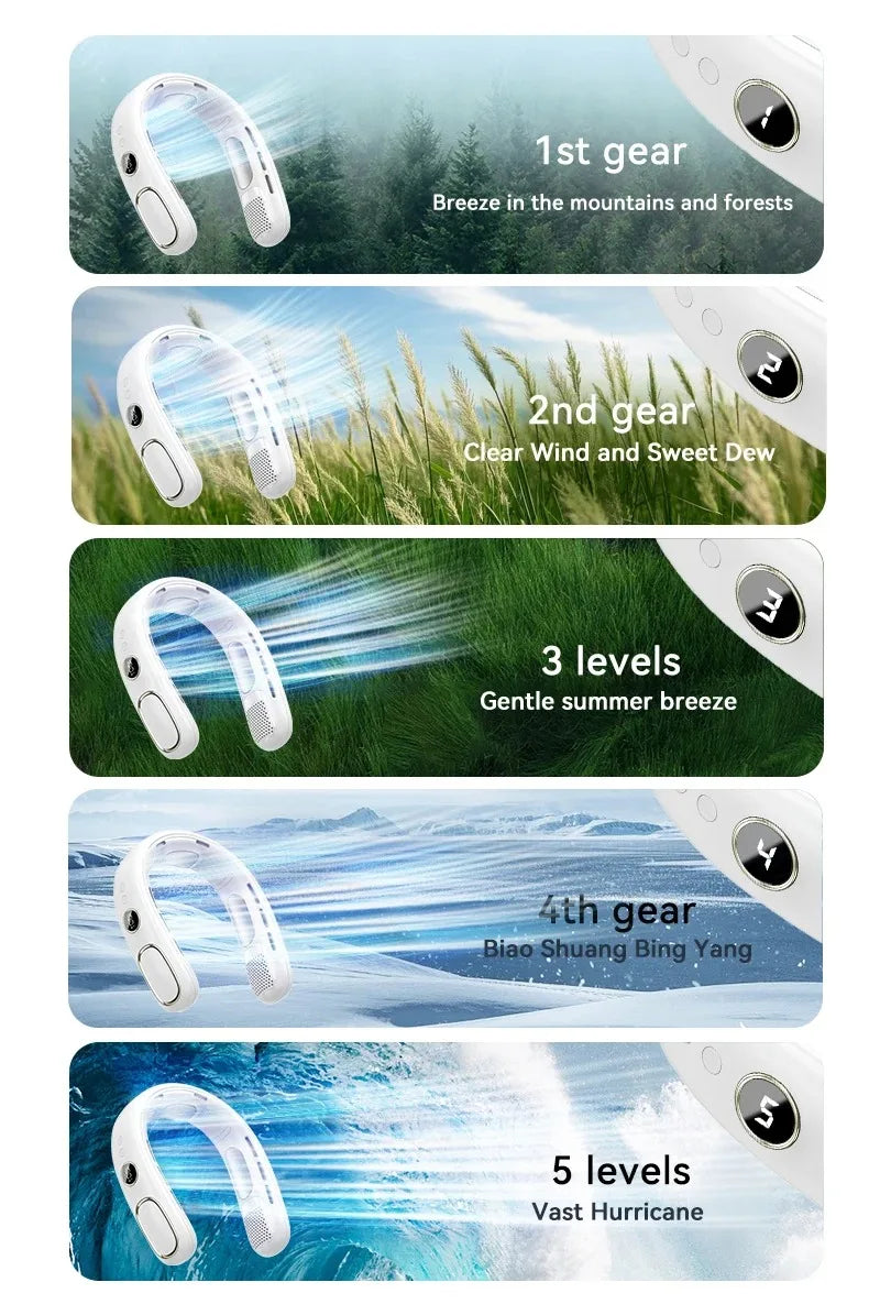 N90 Neck Fan Bladeless Wearable USB Rechargeable With 5-Speed Modes
