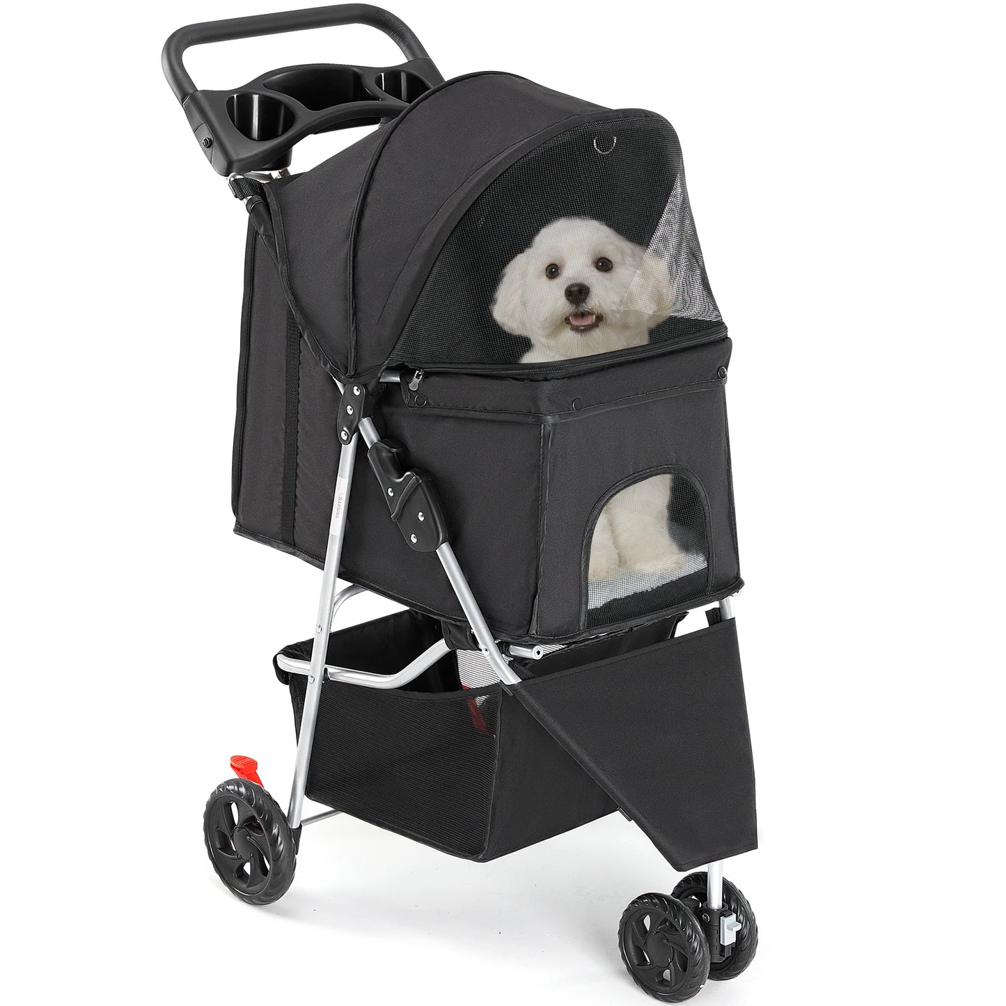 JHK 3-Wheel Foldable Pet Stroller With Mesh Windows