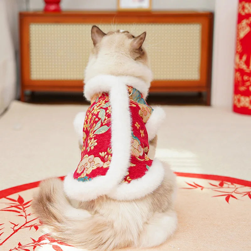 Autumn Winter Thick Velvet Tang Style Chinese Pet Vest