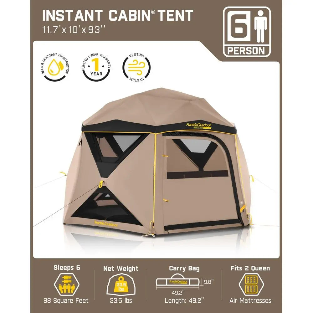 YTYIN Alpha C6 Ultra Instant Cabin Tent With Rainfly Windproof