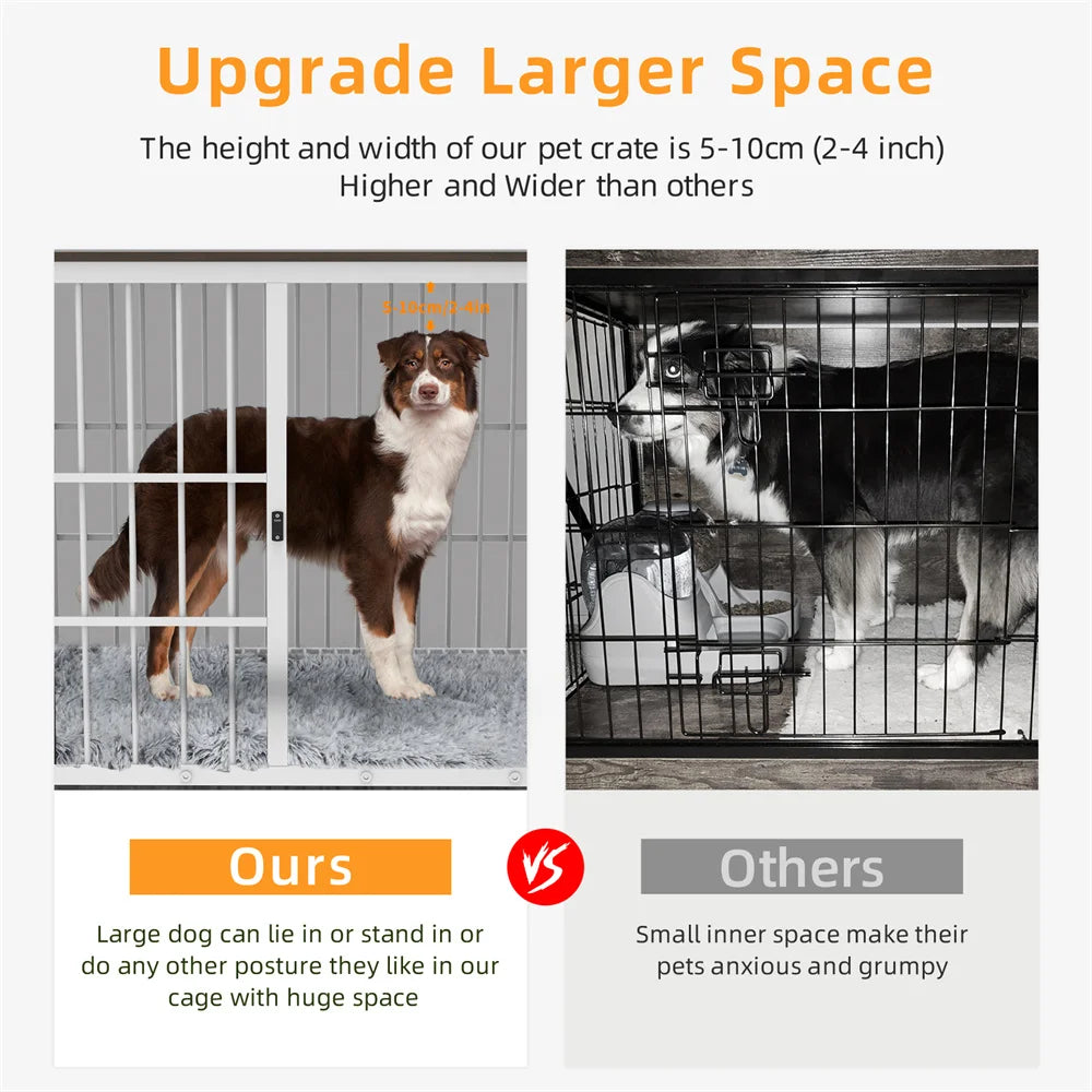 BORWART Wooden Dog Crate Indoor Elevated Kennel End Table With 3 Doors