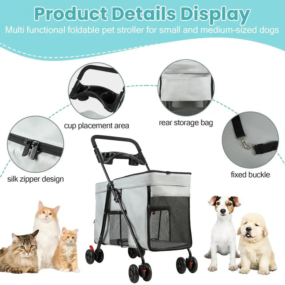 Foldable Dog Stroller With 360 Degree Wheels Five Ventilation Windows