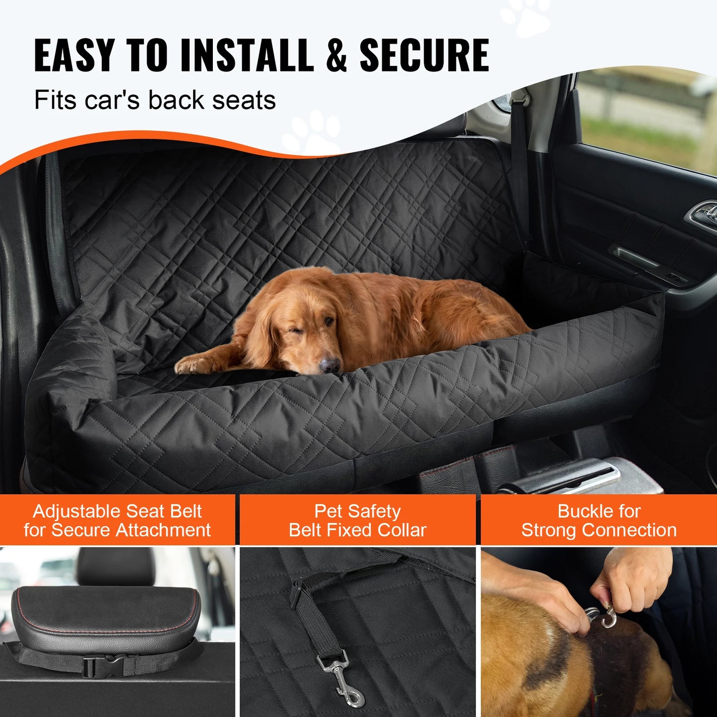 SucceBuy Dog Car Seat Waterproof Booster With ClipOn Leash