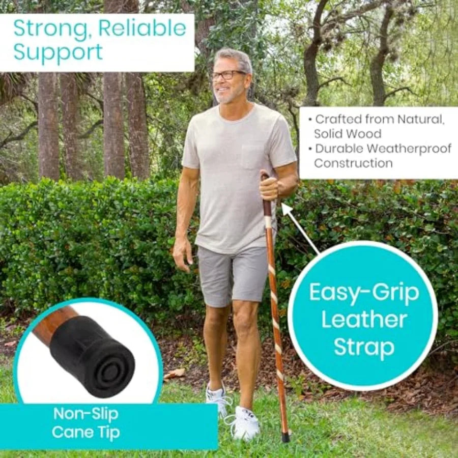 Willow Wooden Walking Stick For Seniors, Heavy Duty Carved Twisted