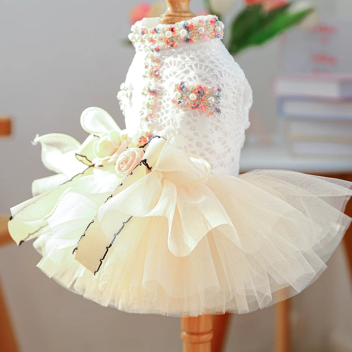 Dog Tutu Dress With 3D Flower Knot Bow For Celebration