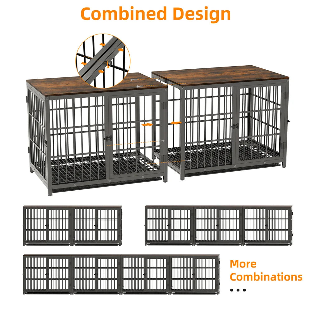 BORWART Wooden Dog Crate Indoor Elevated Kennel End Table With 3 Doors