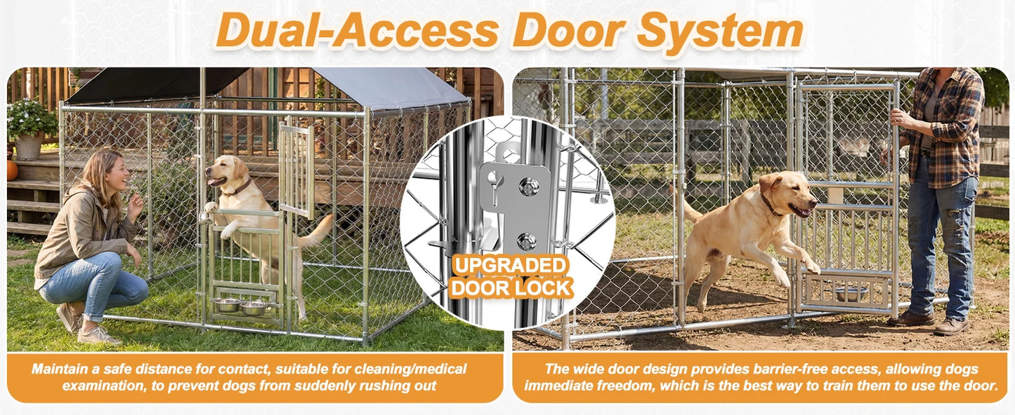 Outdoor Dog Kennel With Rotating Feeder Heavy Duty Roofed