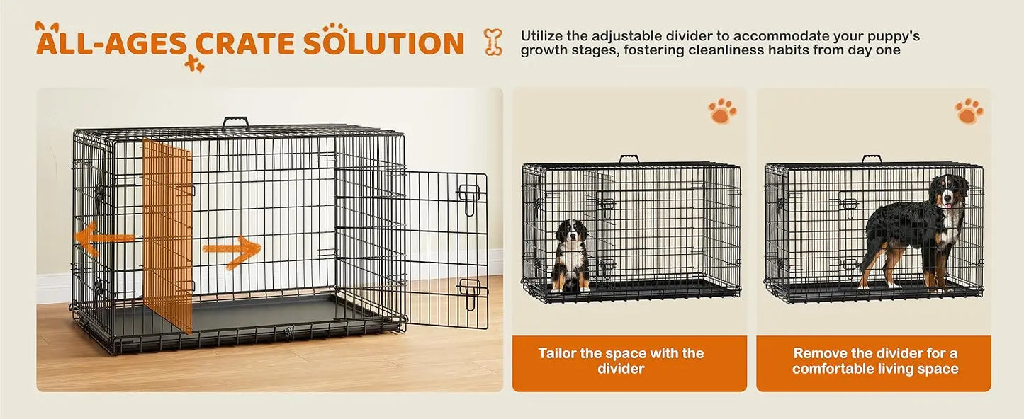 Double Door Dog Crate With Divider And Removable Tray