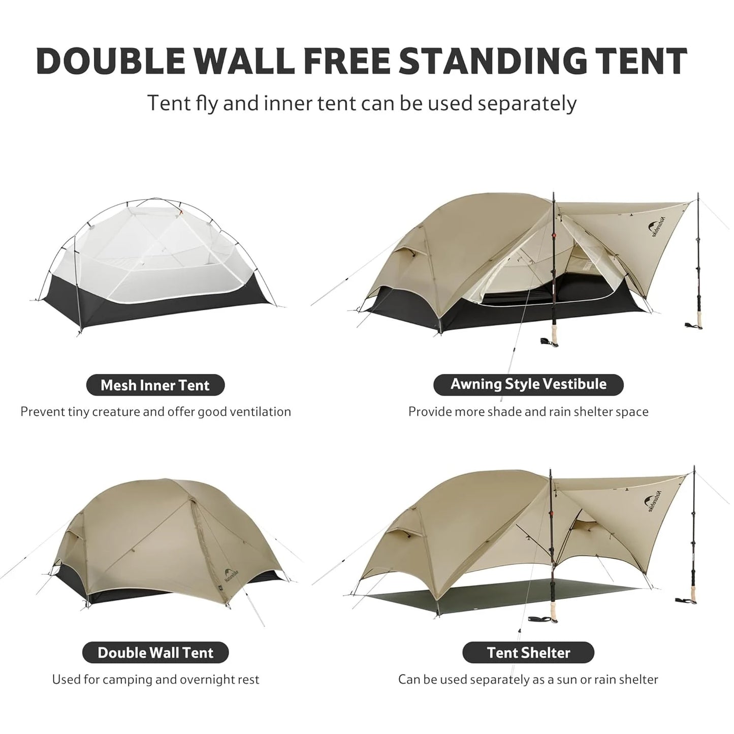 Naturehike Mongar Ultralight Backpacking Tent 15D Nylon Waterproof
