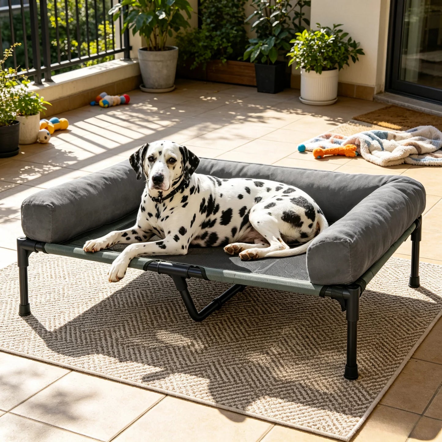 Bingopaw Elevated Cooling Dog Bed With Mesh Bolster Indoor Outdoor