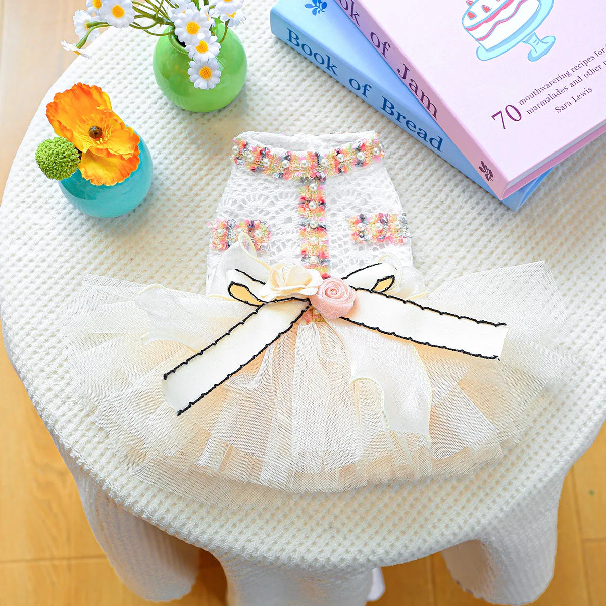 Dog Tutu Dress With 3D Flower Knot Bow For Celebration